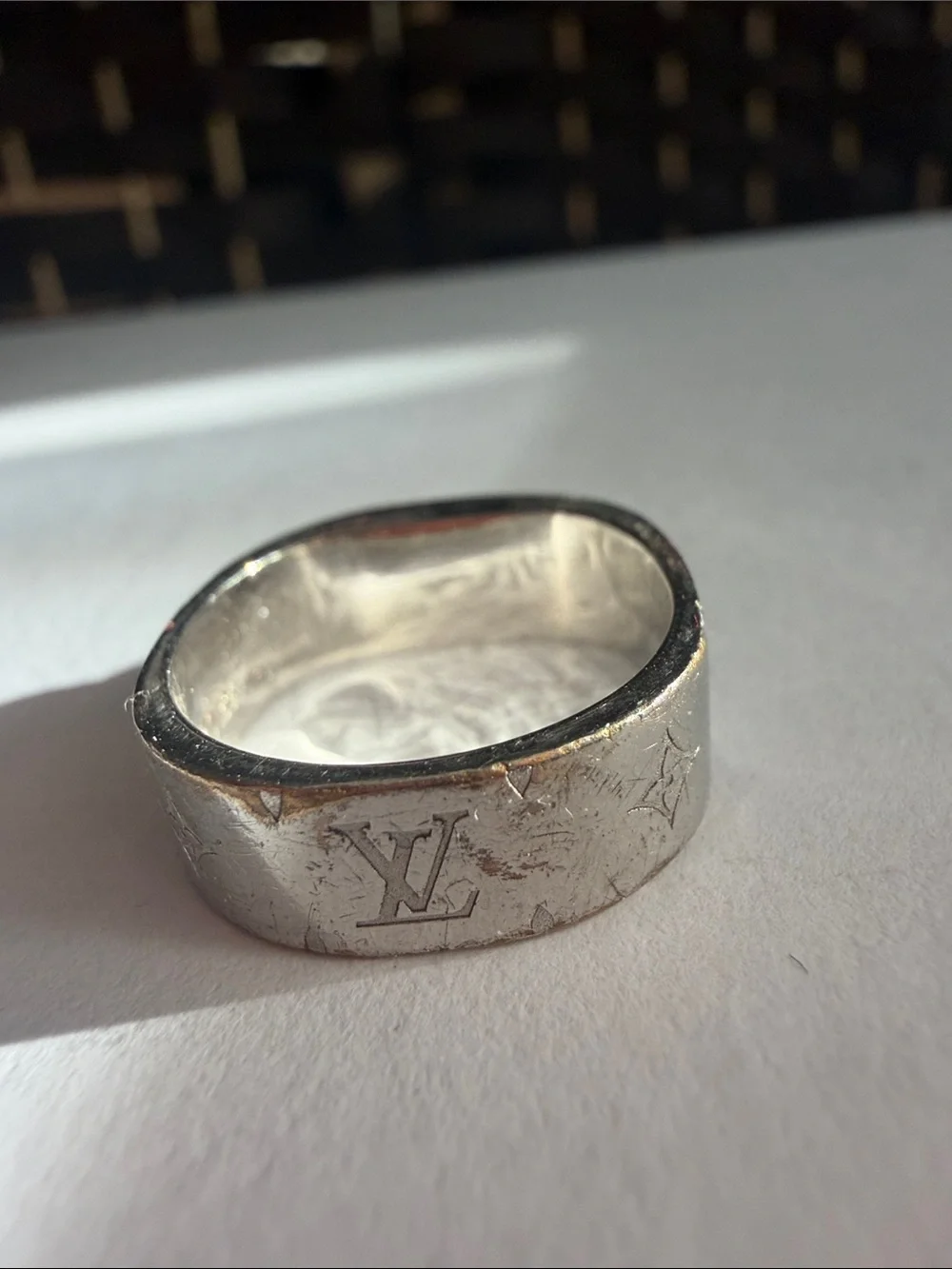 RARE Louis Vuitton Two-Tone Silver Band Ring with Gold Accent